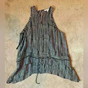 10 Crosby Derek Lam Womens Size 8 Silk Double Hem Sleeveless Blouse Black White